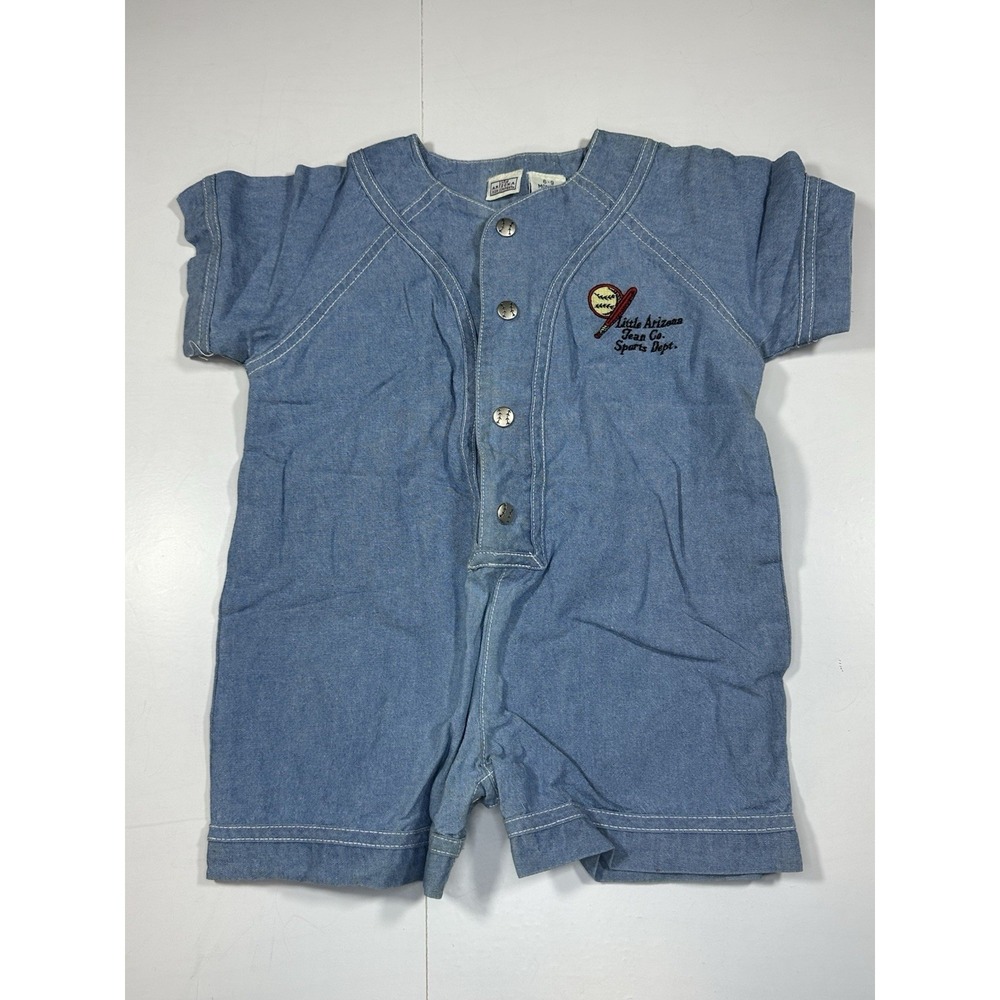 Vintage Little Arizona Jean Co. Denim Infant Romper 6-9‎ Months Baseball NWT